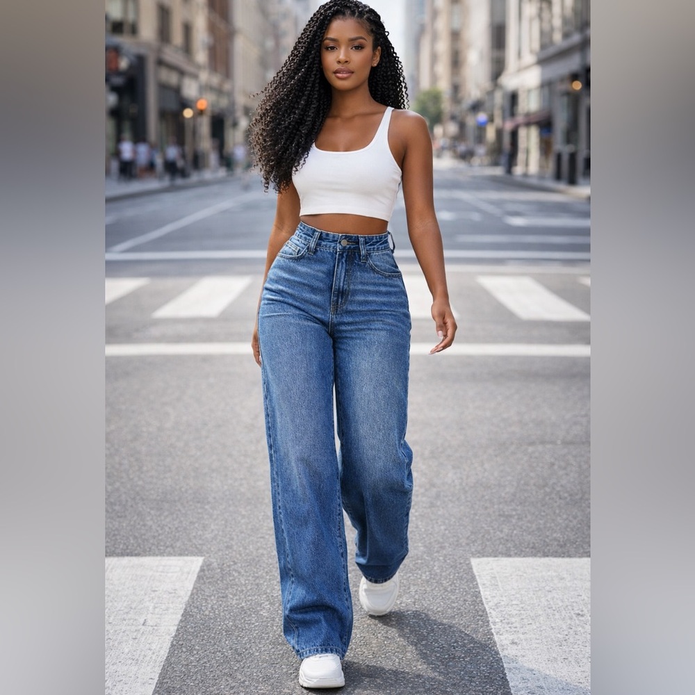 New High Waist Straight Leg Denim Jeans Size L – No Brand